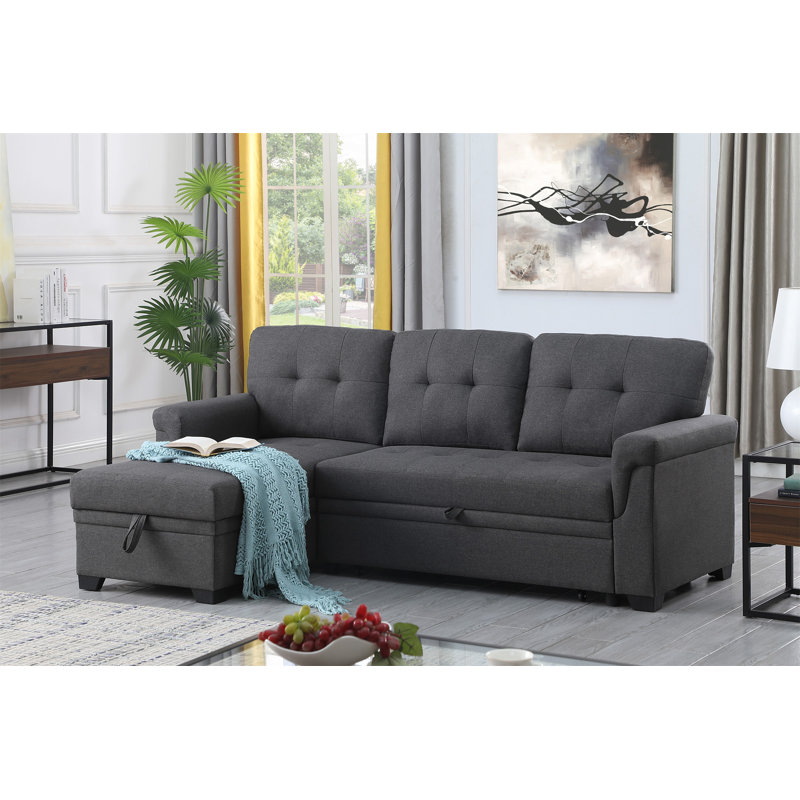 Canapé-lit modulaire réversible en lin gris foncé 84 po avec rangement Lucca