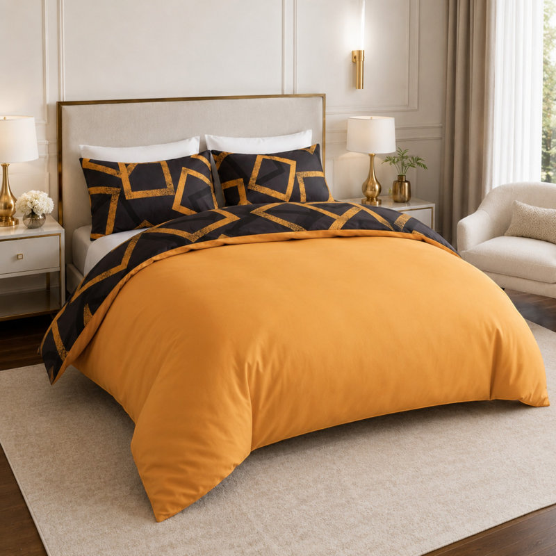 Premium Reversible Duvet Cover Set with Zipper Closure and Corner Ties, Double Duvet Cover + 2 Standard Pillowcase