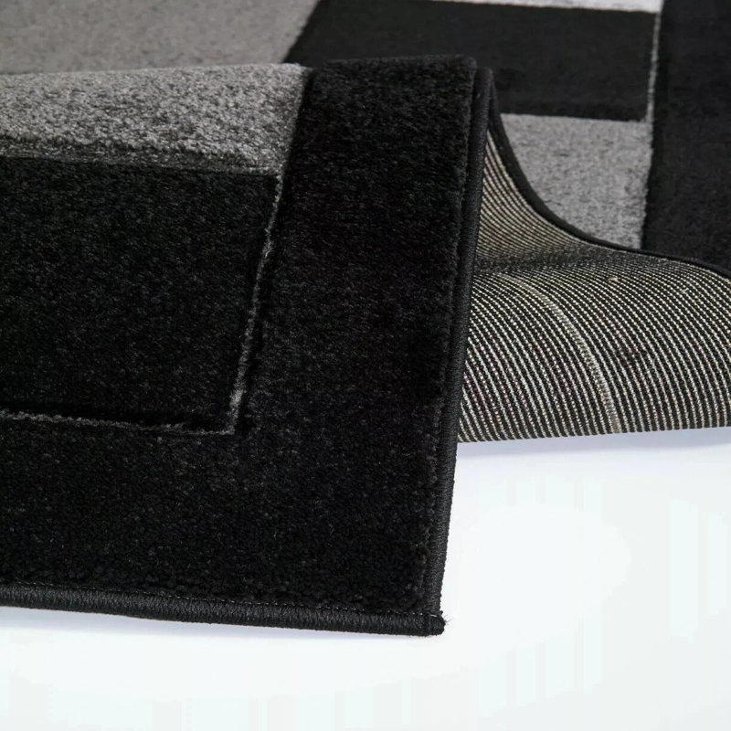 Havana Geometric Black Grey Large Rugs – Modern Living Room Carpet, Bedroom & Hallway Runner | Soft, Non-Shedding, Stain Resistant Floor Mat