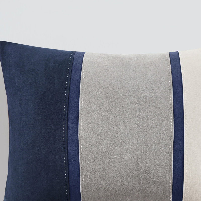 Édredon grand 7 pièces en bleu - Faux suède Édredon lavable à la machine, taies décoratives, coussins, jupe de lit inclus Détails de couture inclus