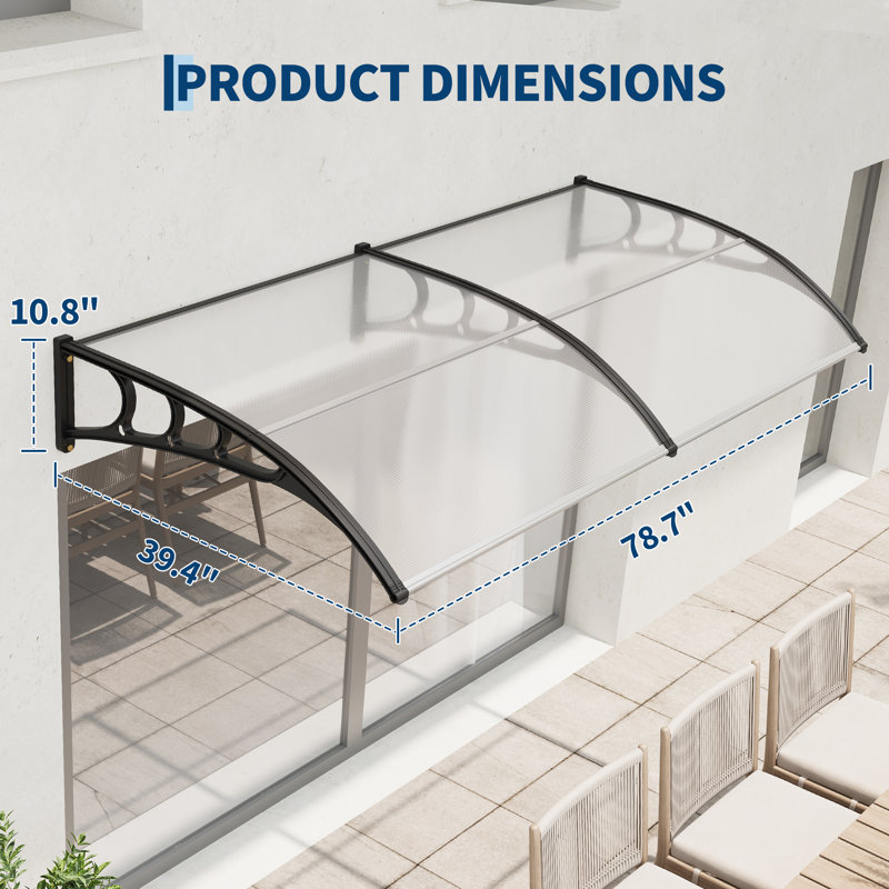 Clear Polycarbonate Outdoor Door Awning Canopy - 40''x80'' (100x200cm) - UV, Rain, Snow, Sun Protection - Sturdy Plastic Steel Bracket - Home Window & Entrance Shelter - Transparent Color