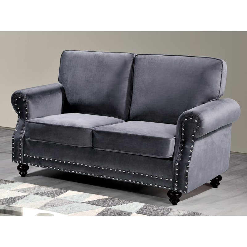 Causeuse en velours avec garniture cloutée, Velours gris