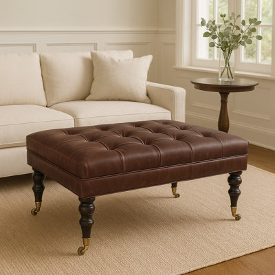 Buffalo Brown Leather Ottoman With Castor Legs