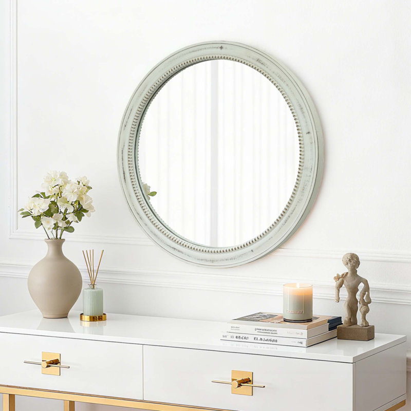 Miroir mural rond, Bois blanc