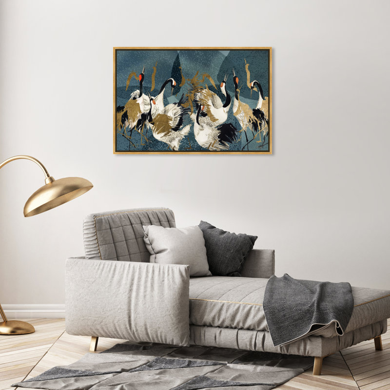 «Crane Love» par Oliver Gal, H 25,5 po x l 37,5 po x P 1,75 po, Toile avec cadre flottant or