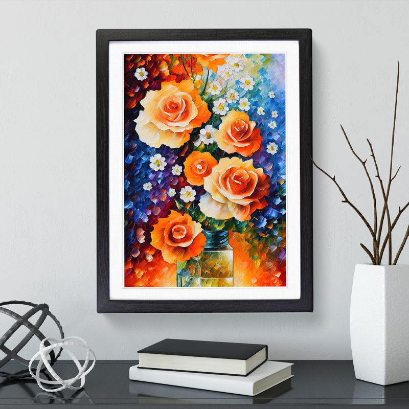 Vase Of Pretty Flowers No.5 - Single Picture Frame Painting, 64cm H x 46cm W x 2cm D, Black 