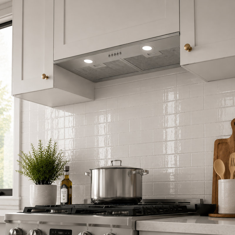 Hotte de cuisine 27 po, hotte de cuisine à conduit 3 vitesses 353 CFM avec lumières DEL et filtre en aluminium lavable