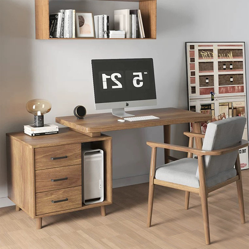 Bureau de direction rectangulaire en bois massif avec tiroirs Walnut, Retour à gauche, H 29,53 po x l 55,12 po x P 23,62 po