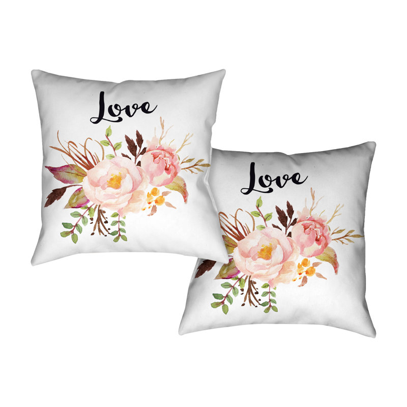 Coussin décoratif fleurs et love aquarelle
