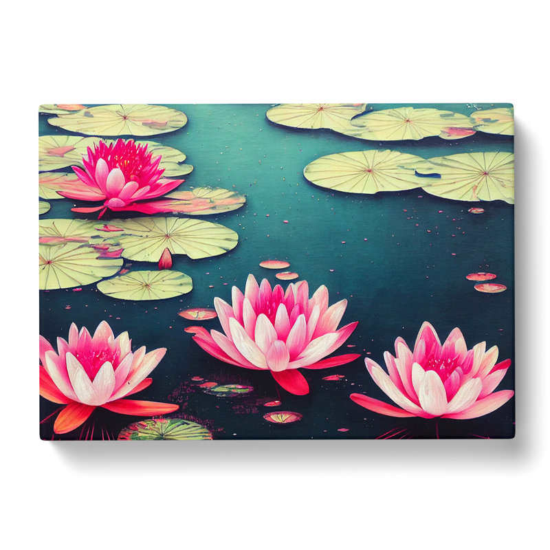 XXX-H1022-WF-10100X Water Lily Pond Painted Vol.1 - Wrapped Canvas Painting, 35cm H x 50cm W x 3cm D