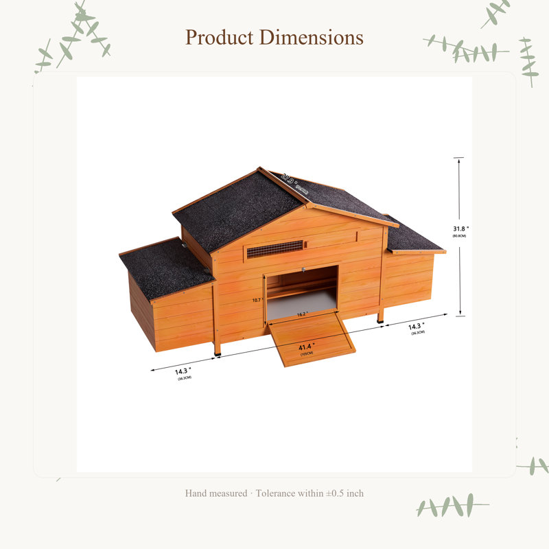 Grand poulailler en bois 70 with avec 2 nichoirs, toit imperméable, serrure sécurisée, poulailler ventilé avec perchoir et plateau coulissant pour un nettoyage facile