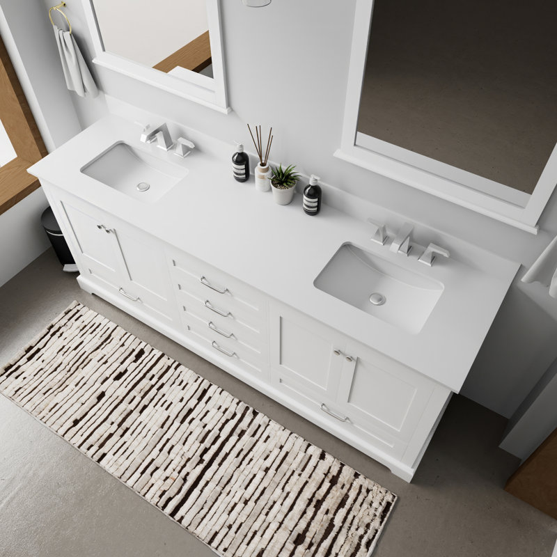 Double Bath Vanity with White Quartz Top, White