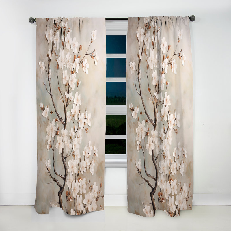 Minimalisme blanc et gris Cherry Blossom III - Rideau obscurcissant Cherry Blossom - 1 panneau, L 52 po x L 95 po