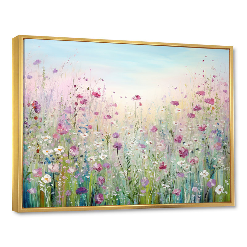 Art sur toile, "Fleurs sauvages", Reproduction avec cadre flottant, H 12 po x l 20 po, Doré