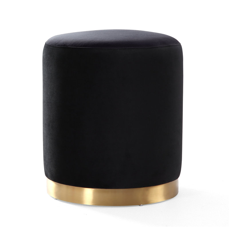 40.6cm Wide Velvet Round Standard Ottoman, Black