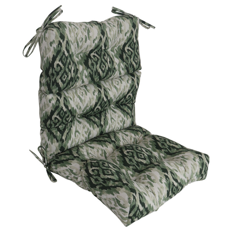 Outdoor Tufted Seat/Back Chair Cushion, Green/Lakat Mineral Abstract, 22" W x 21" D