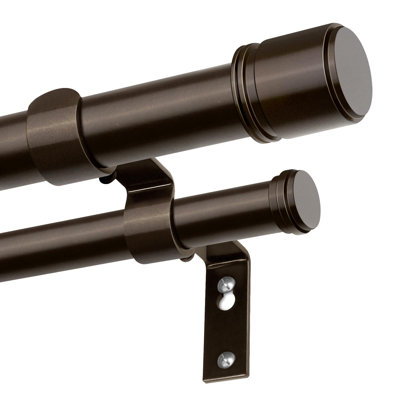 Tringle à rideaux double 72 à 144 po, tringle à rideaux double robuste pour fenêtres de 60 à 140 po (5 à 11,6 pi), tringle à draperie télescopique avec embouts simples, bronze