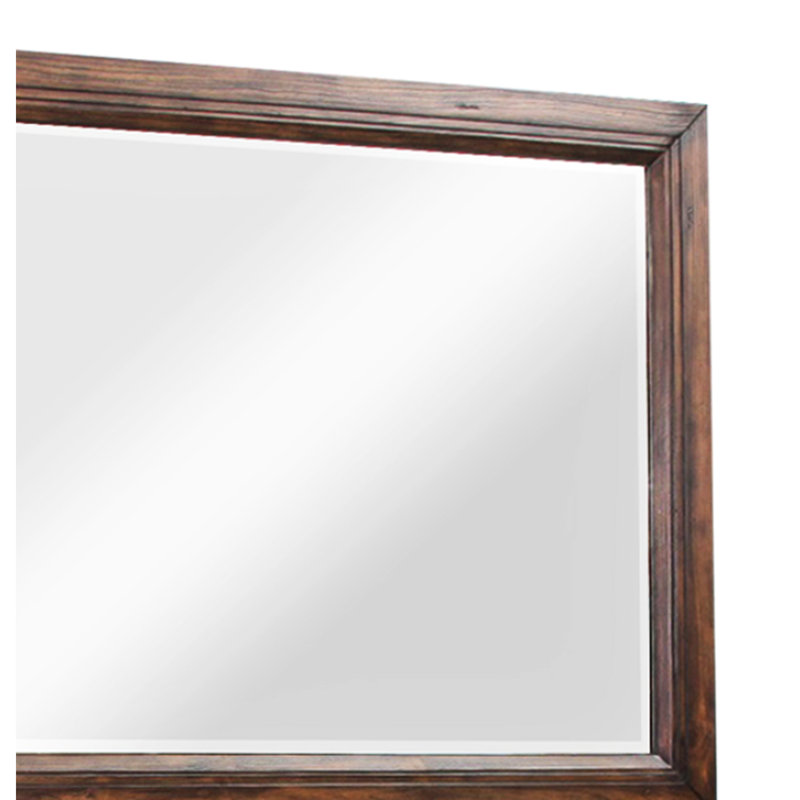 Miroir rustique à finition rustique de 48 po, fait de pin massif et de placages, sans assemblage, verre biseauté, supports de commode