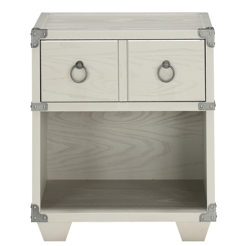 Table de chevet grise de 22,5 pouces de large avec tablette de chargement et de rangement 24,5 haut port pour appareils électroniques
