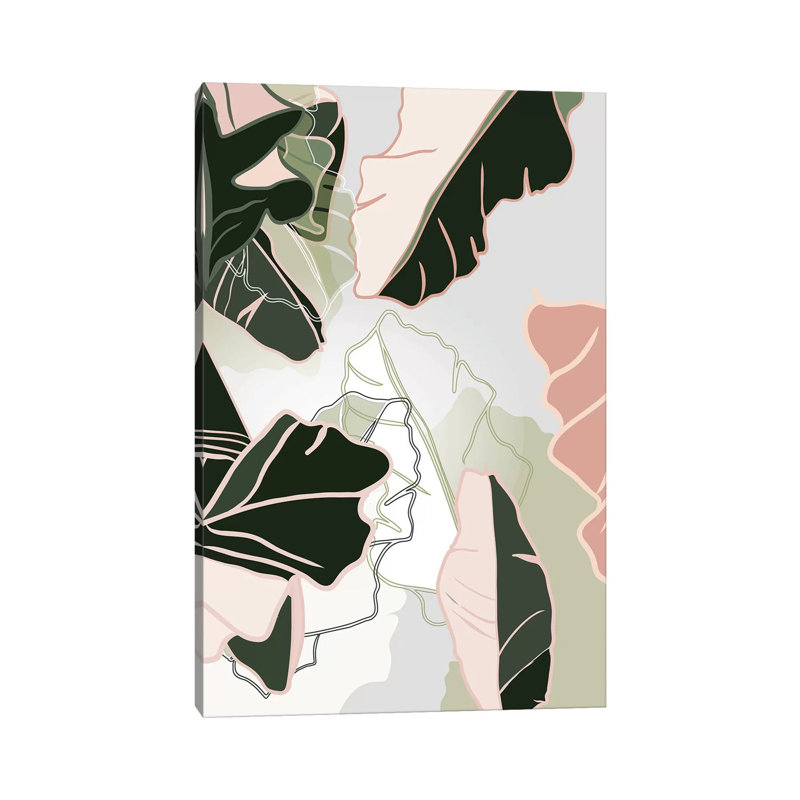 «Leaves Bananenpalmen» par Ana Rut Bré - impression d'art graphique, H 18 po x l 12 po x 1,5 po, Toile tendue, Aucun mat