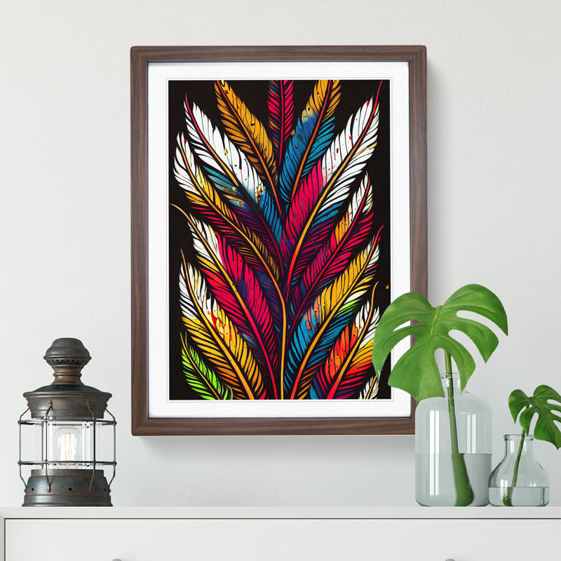 Splashed Feathers No.1 Abstract - Wall Art, 48cm H x 36cm W, Walnut Framed, White