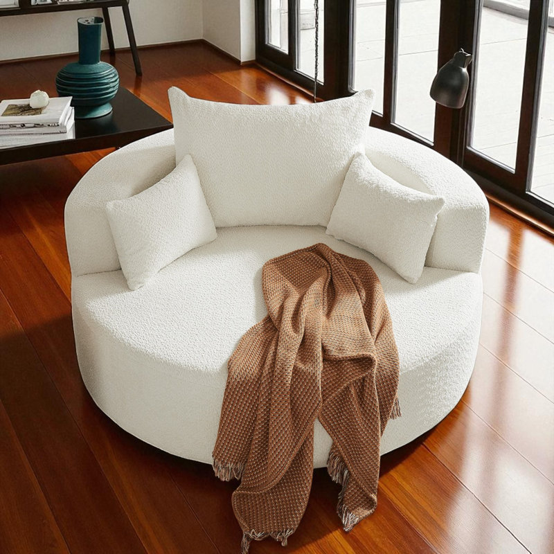 Fauteuil d'appoint pivotant surdimensionné, Beige, H 35,4 po x l 56,4 po x P 56,4 po