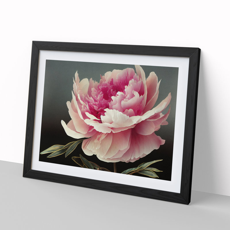 XH1022-9533X Uplifting Peony Flower - Single Picture Frame Print, 46cm H x 64cm W x 2cm D, Black