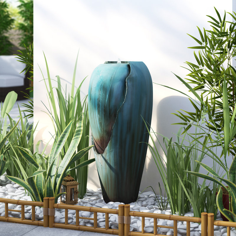 Outdoor Floor Fountain with Lights, Turquoise Blue