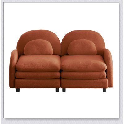 Canapé deux places modulable 2 places en tissu Teddy doux comme un nuage, dossier et accoudoirs incurvés avec soutien lombaire, coussin double couche