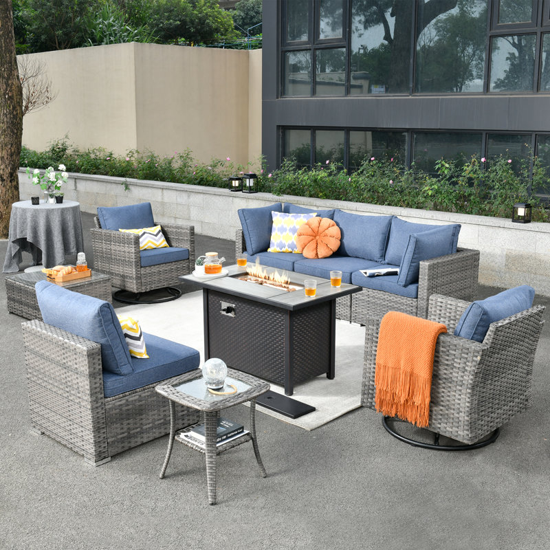 Ensemble de conversation avec canapé 9 pièces Quinte, Bleu denim