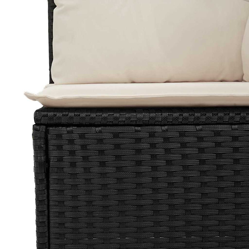 Poly Rattan Outdoor Bench, Black, Cream