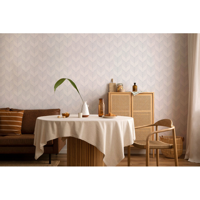 Organic Chevron 10' L x 24" W Wallpaper Roll, White, Faux Grasscloth, Non-pasted