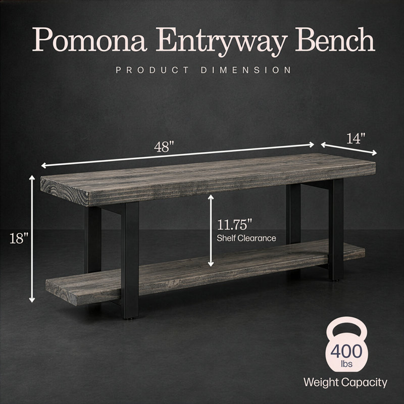 Rundell 48" Entryway Bench Bench with Lower Shelf, Slate Gray, Slate Gray