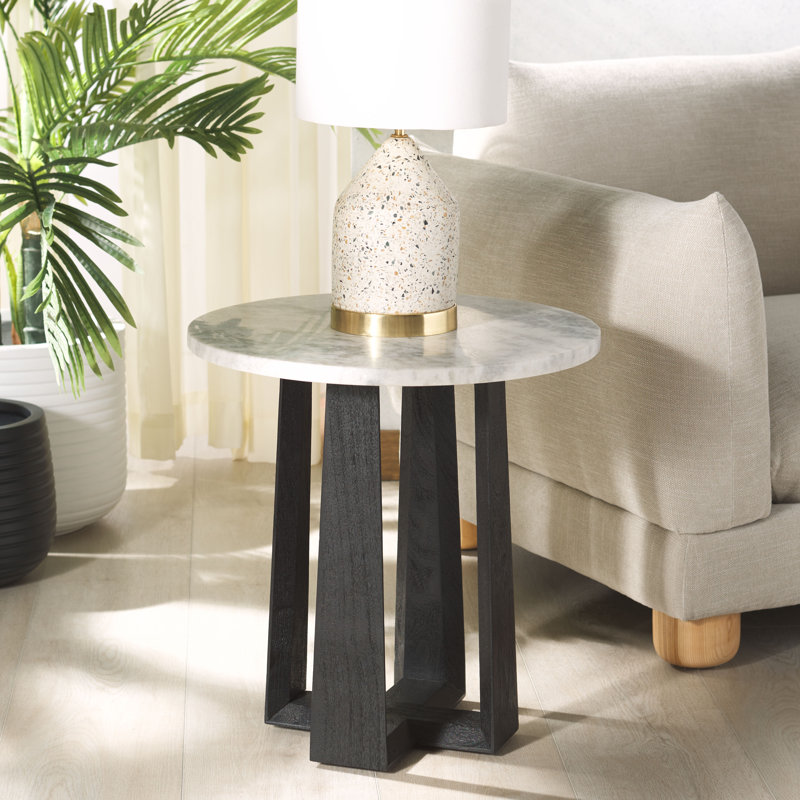 Baudelaire Marble Top End Table, Black, White Grey Marble