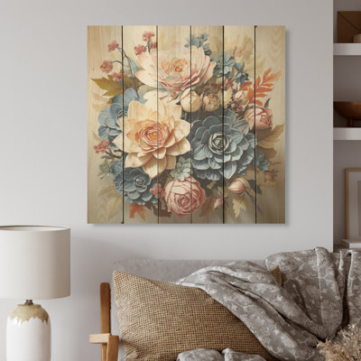 «Succulent Bouquet Still Life», art sur bois de pin naturel
