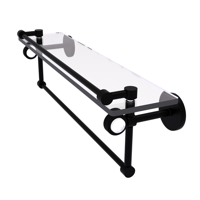 Margolis Glass Bracket Shelf with Towel Bar, 6.7" H x 22" W x 5.8" D, Matte Black