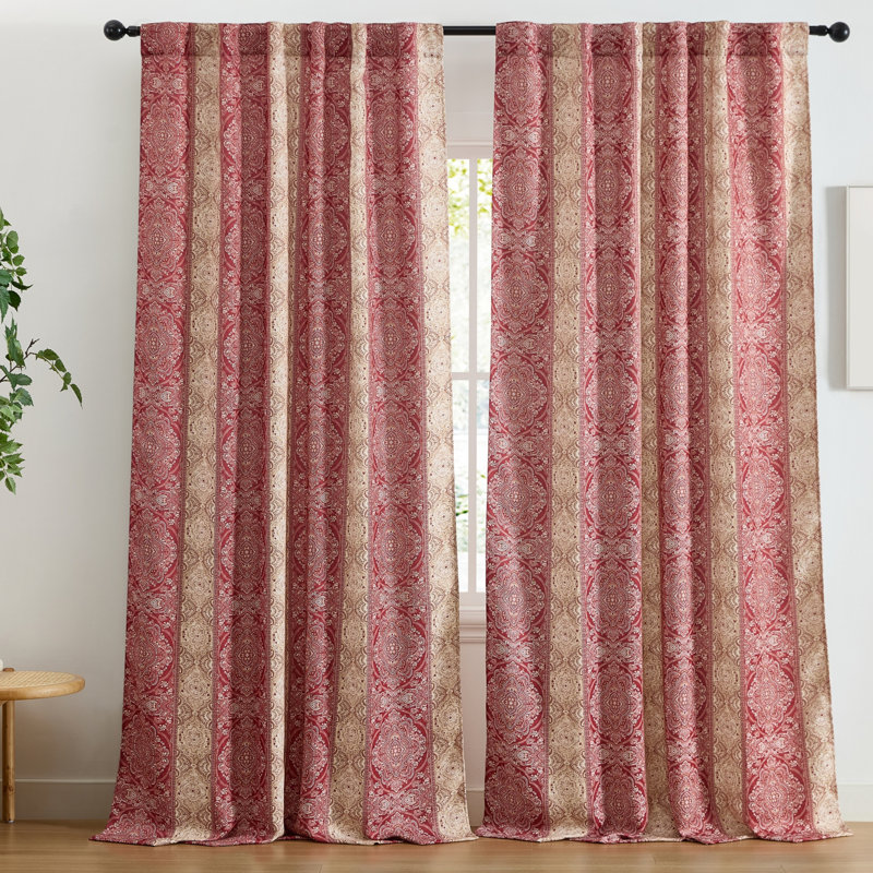 HLC.ME William Boho Damask Striped Patterned Window Back Tab Rod Pocket Curtains Bedroom - Light Blocking Darkening Window Panels, Set of 2 (Rust Orange, 52 W x 84 L)