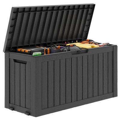 80 Gallon Resin Deck Box with Wheels – Lockable Weatherproof Storage, 230 lbs Capacity