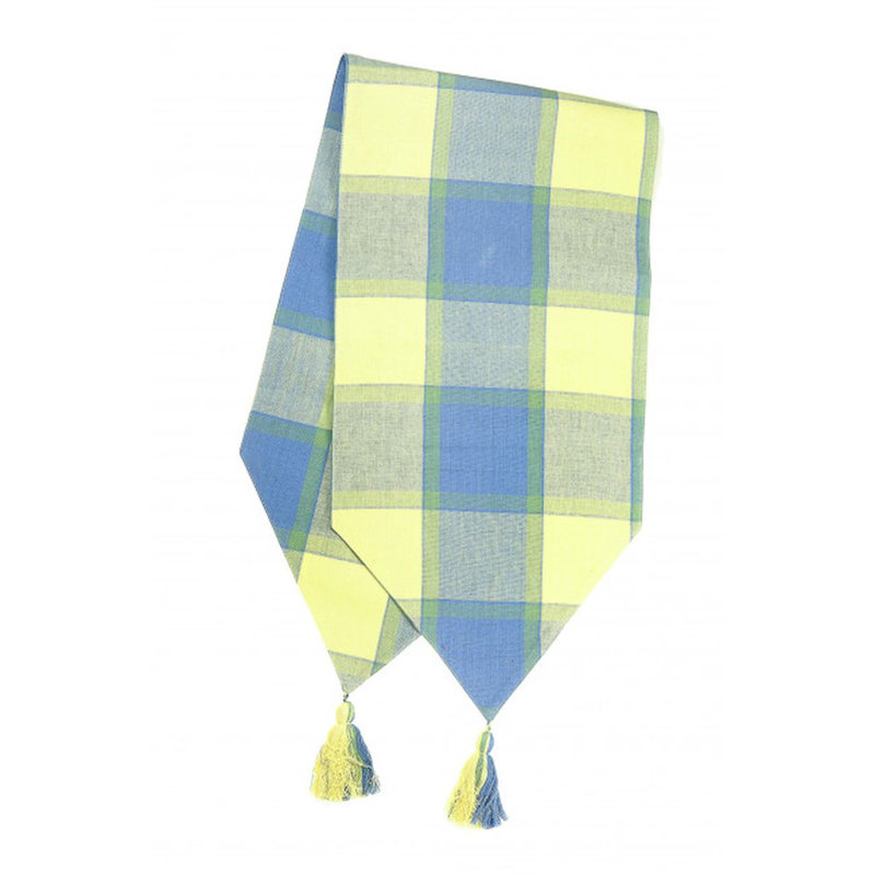 Provence Check With Tassels Table Runner, Blue/Yellow, 72"L x 13"W