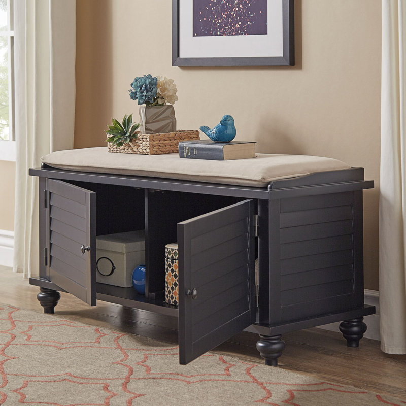 Lechner Velvet Upholstered Storage Bench, Vulcan Black