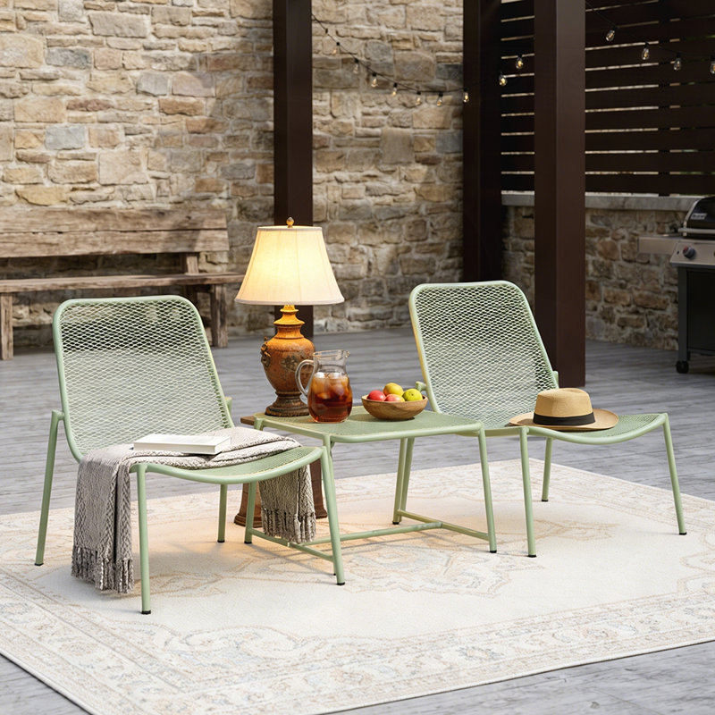 Ensemble de conversation d'extérieur 3 pièces avec structure en fer et 2 chaises en maille, 1 table d'appoint durable et élégante pour les patios et les jardins