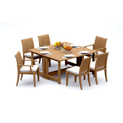 7 Pcs Grade-A Teak Wood Dining Set: 60" Square Rectangle Butterfly Table And 6 Lagos Chairs (2 Arm & 4 Armless Chairs) #11LG1402