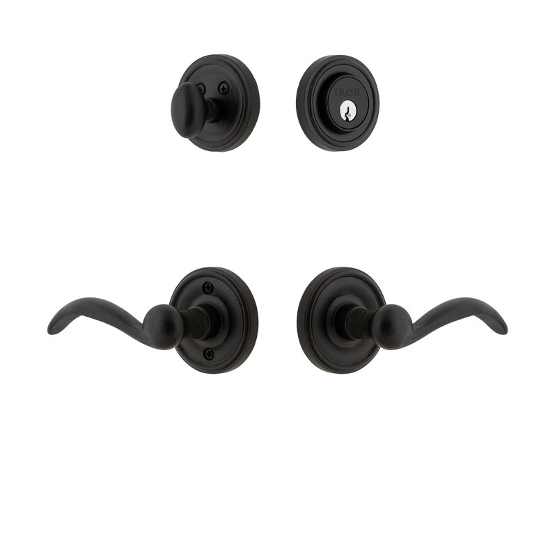 Ensemble de rosette Ageless Iron Loch avec pêne dormant cylindrique simple et levier à dents, 2.375, À gauche