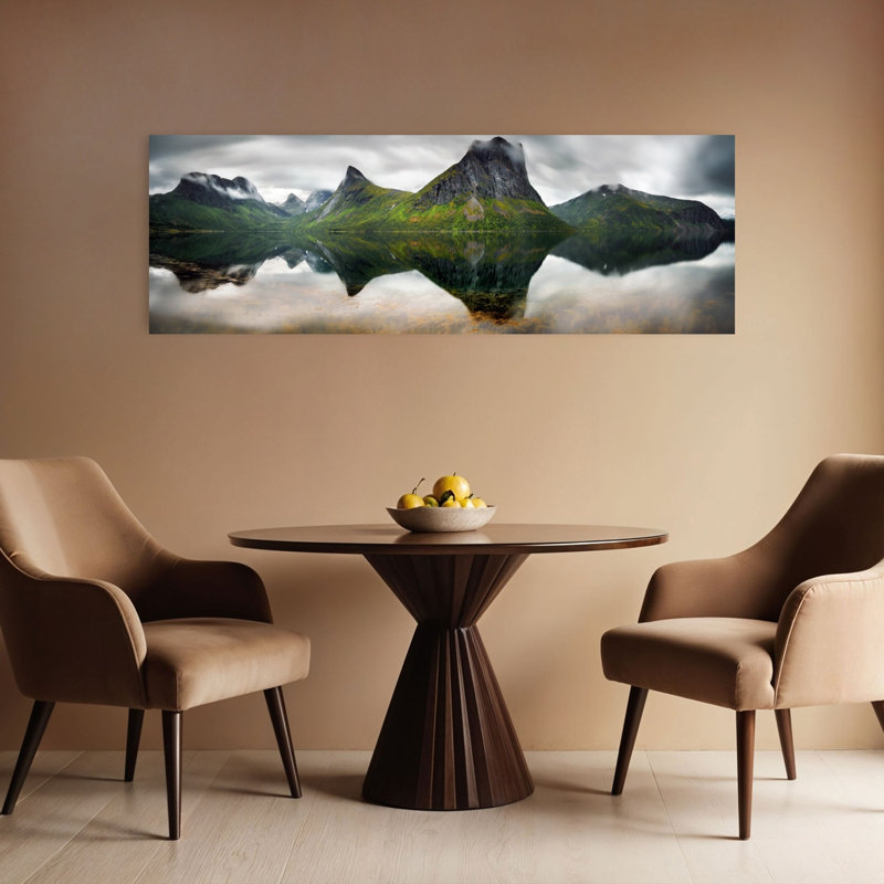 Dramatique montagne lac dramatique paisible paysage serein montagne, art mural, H 48 po x l 16 po