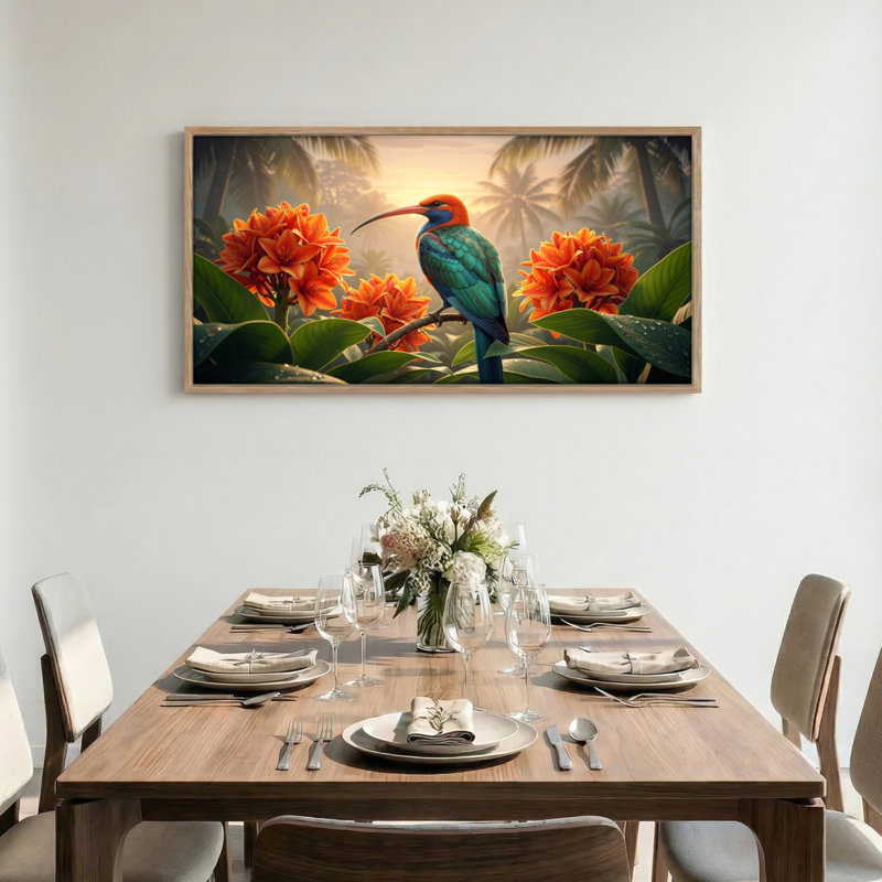 Tableau encadré sur toile représentant un oiseau tropical, 147 x 71 cm (58 x 28 pouces)., 58 po x 28 po