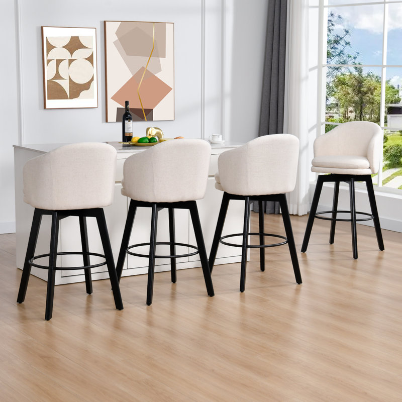 Langton 29.5" Swivel Upholstered Barrel Bar Stools, 4