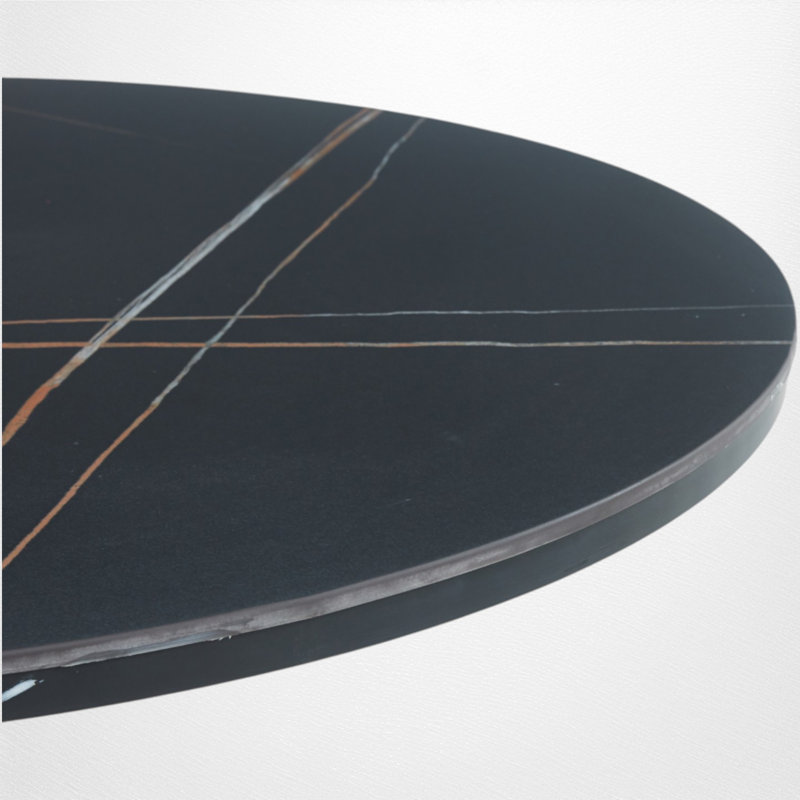 Table de salle à manger ronde 31,53 ", plateau en céramique, base piédestal, salle à manger contemporaine, Black Marble/Gold