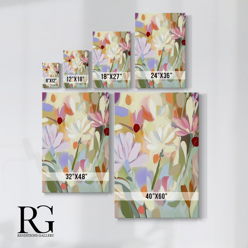 Floral sur toile tendue avec châssis CCLIV - prêt à être accroché, H 48 po x l 32 po