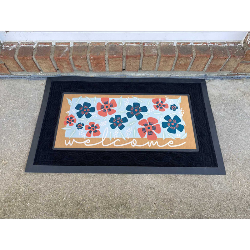 Doormat Insert Flowers Welcome 22x10