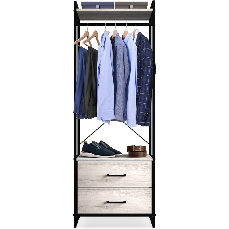 Sorbus 2 Drawer Clothing Rack with Wood Top and Steel Frame, White/Black